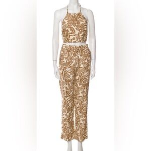 House of Harlow 1960 Cream and Brown Wide Leg Jumpsuit